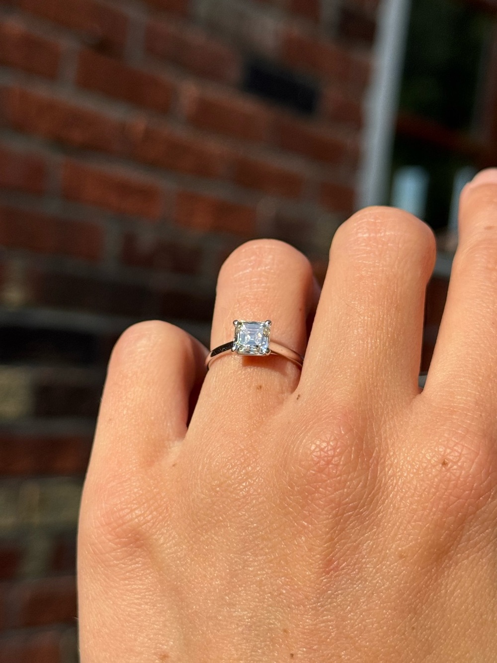 Platinum 1 Carat Asscher Cut Moissanite Ring
